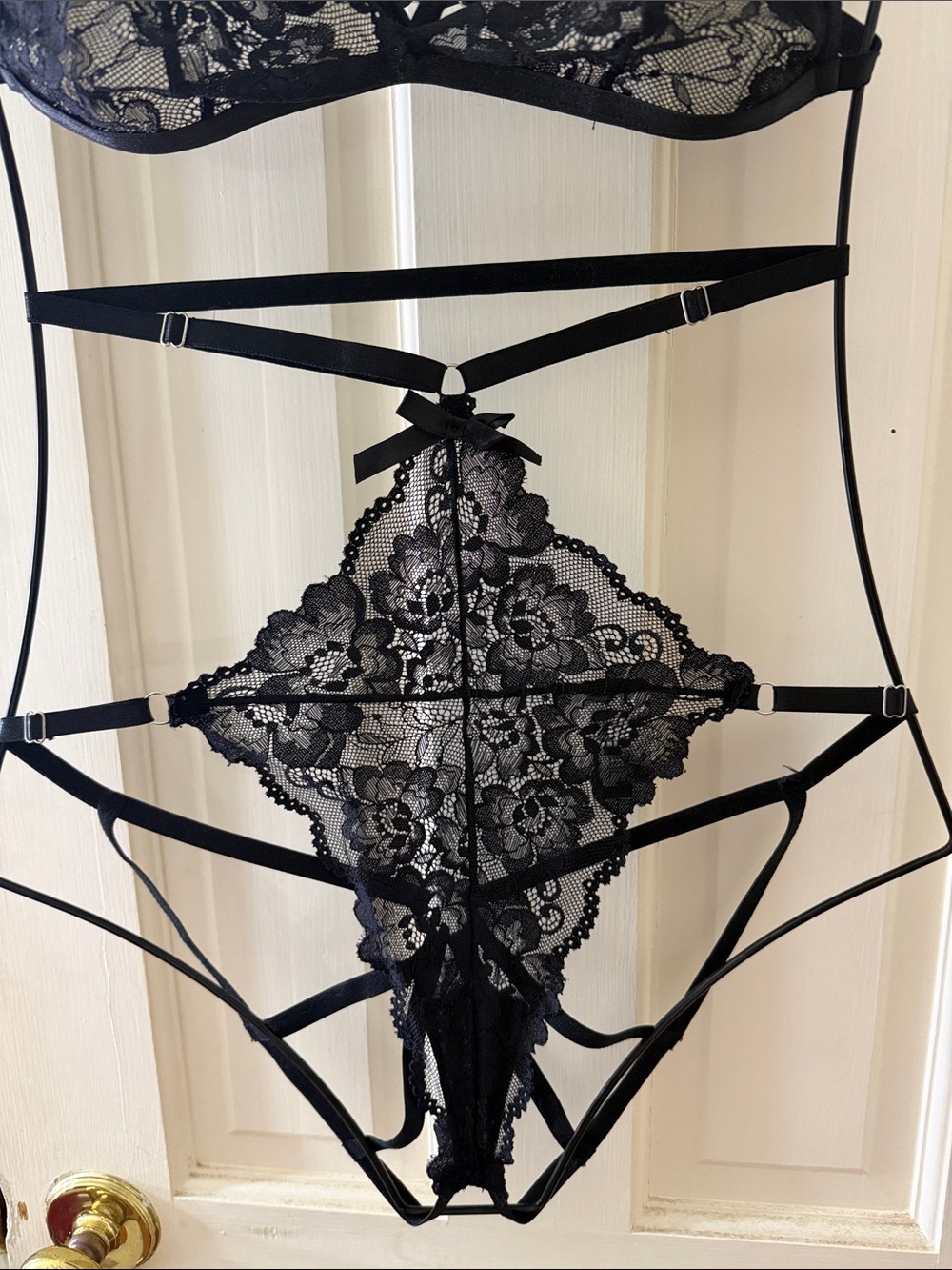 VENUS Black Lace Strappy Bralette with matching Open Back Panty - Picture 3 of 7